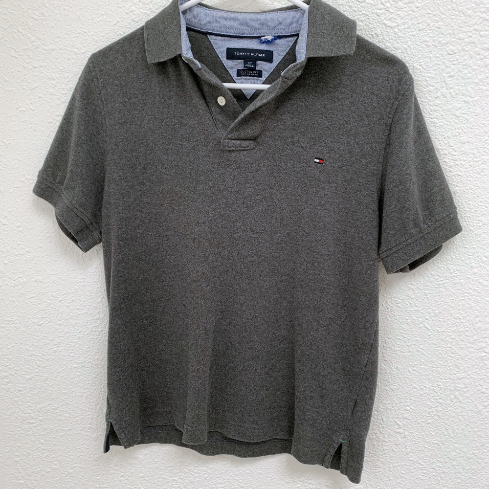 Tommy Hilfiger Custom Fit Gray Polo, 100% Cotton